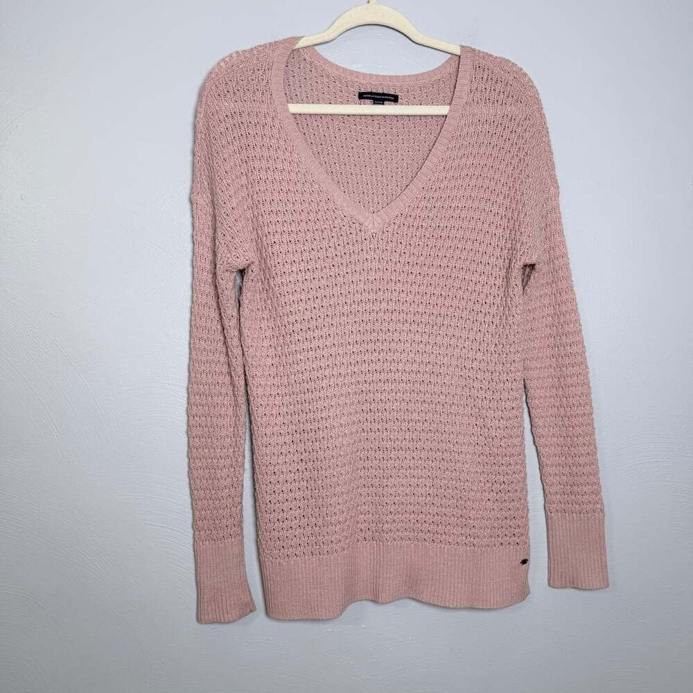 American Eagle Outfitters Open Knit V-Neck Sweater Size M Pink